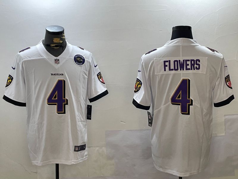 Men Baltimore Ravens #4 Flowers White Second generation 2024 Nike Limited NFL Jersey style 2->baltimore ravens->NFL Jersey